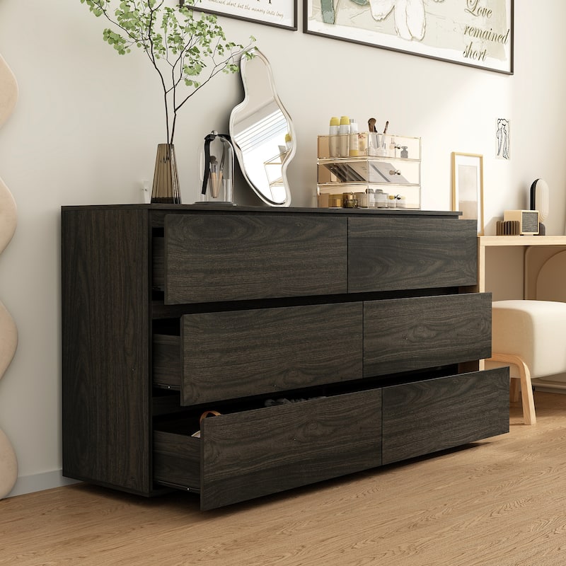 HOMEVOL 59" Modern Space Saving 6 Drawer Double Dresser Buffet ...